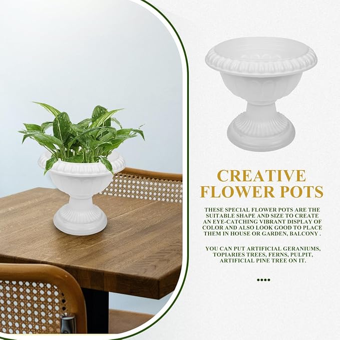 PRETYZOOM Mini Roman Flower Pots 4 Pack White Decorative Pedestal Planters for Wedding Centerpieces Party and Home Garden Decor 6.29X5.51 Inches