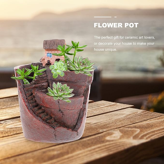 BESPORTBLE Fairy Garden Pots and Planters, Funny Succulent Plant Pot with Drainage Hole Tiny Creative Flowerpot for Indoor Plants/Succulent/Cactus, 4.68 * 3.5inch