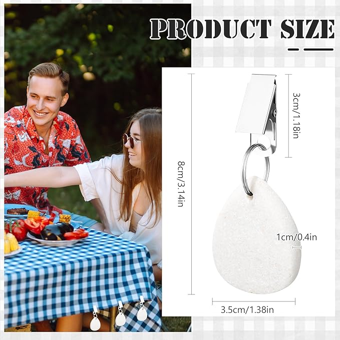 6 Pcs Tablecloth Weights Pendant Teardrop Shape Table Cover Weights with Metal Clips for Outdoor Picnic Garden Patio Party Camping Dinner Table Cover Decoration (White)