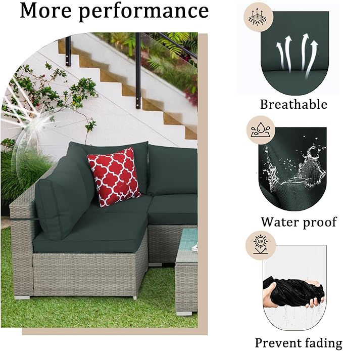 14 Pieces Outdoor Sectional Replacement Cushions for Patio Furniture, 4in Thick Outdoor Sofa Cushions for 6 Seat, Waterproof Deep Seat Couch Patio Cushion Set (Dark Gray)