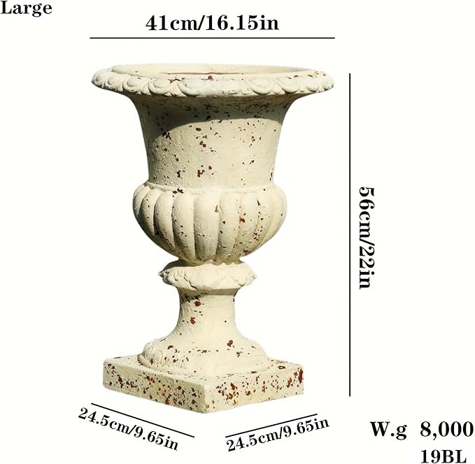 VISIBLE Vintage European Giant Garden Urn Planter, Decorative Cement and Fiber Flower Pot, Make Rust Finished, Wrap Foam Safely Delivered from Local Warehouse (Award Cup, Large)