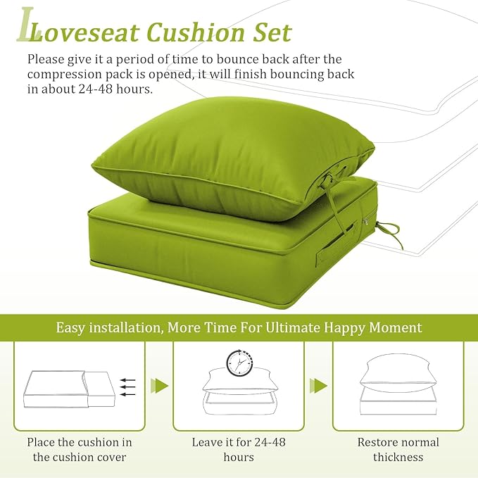 Outdoor Patio Chair Cushions Set 22 L X 24 W X 4 H Waterproof & Fade Resistant Deep Seat and Back Cushions with Removable Covers Outdoor Seat Cushion Set for Chairs and Sofas