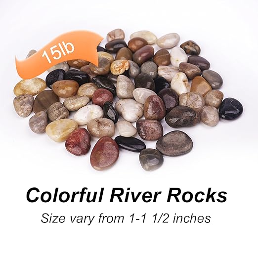 15 lbs River Rocks for Plants, 1-1/2 inch Decorative Garden Rocks Outdoor Landscaping, Large Polished Natural Stone for Walkways, Yard, Vases, Crafts
