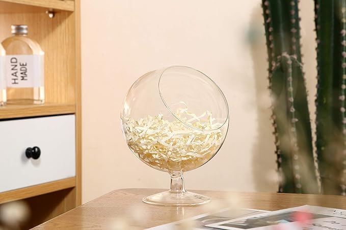 WGV Planter Terrarium with Stand, Ball Diameter 6" Height 7", Clear Glass Floral Container Vase, DIY Succulents Outdoor Garden Home Office Decor Slant Cut Orb, 1 Piece