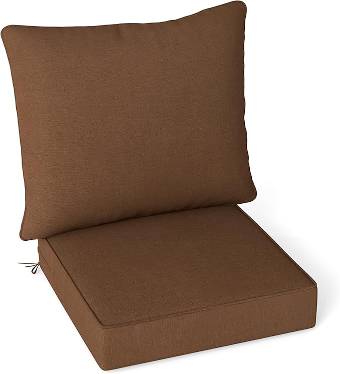 Giantex Patio Cushion Set, Outdoor Chair Seat Pads w/Non-Slip Rope Belts, Detachable Patio Furniture Cushions, Thick Seat Cushion & Back Cushion for Living Room Floor Sofa Patio Garden Chair (Brown)