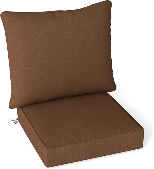 Giantex Patio Cushion Set, Outdoor Chair Seat Pads w/Non-Slip Rope Belts, Detachable Patio Furniture Cushions, Thick Seat Cushion & Back Cushion for Living Room Floor Sofa Patio Garden Chair (Brown)