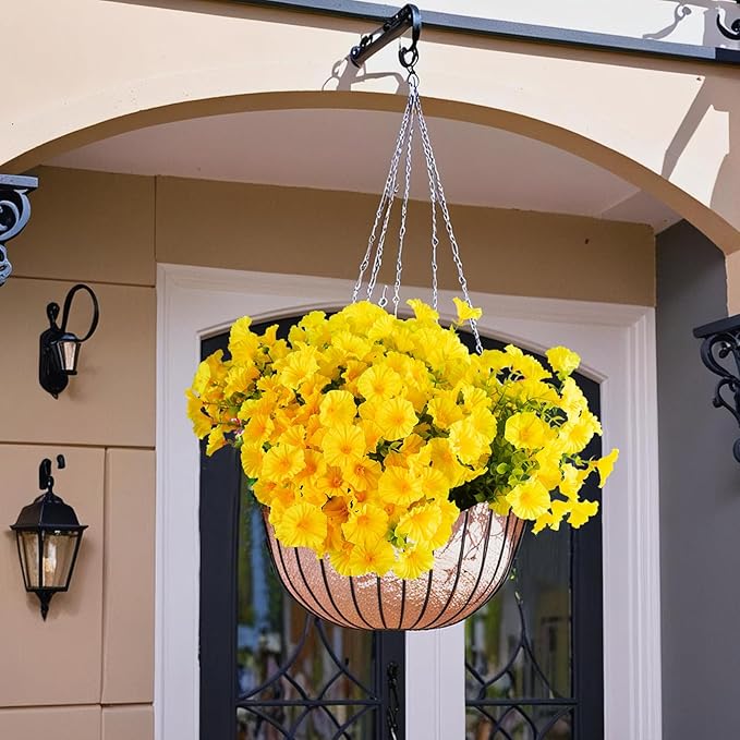 Christmas Artificial Mums 12 Bundles Yellow Bulk Fake Flowers Faux Planters Real Touch Stems for Outdoors Fall Silk Flower UV Resistant Urn Filler Front Porch Thanksgiving Decorations for Home Garden