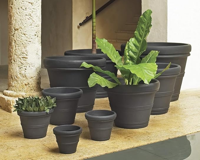 Crescent Garden Brunello Classic Rolled Rim Planter, Indoor/Outdoor Weather-Safe Round Plant Pot, Large Plastic Flowerpot for Flowers, Faux Plants, Trees - 27'' W (Parchment)