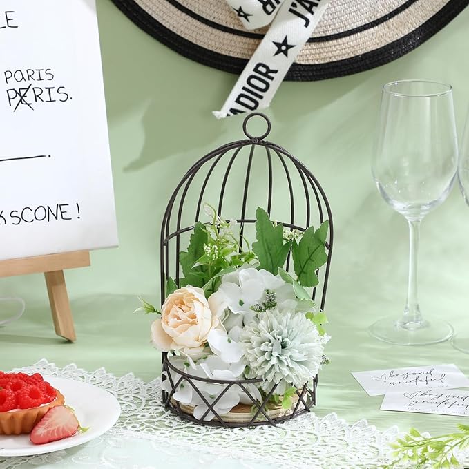 Farmhouse Birdcage Candle Holder Bird Cage Decor Lanterns Decorative Metal Candlestick Vintage Bird Cage Planter Holder Tealight Hanging Birdcage Lantern Flowerpot for Wedding Table Decor
