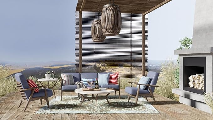 Mad Mats Traditional Outdoor Rug, Reversible Plastic Mat (6' x 9', Oriental Garland - Teal/Brown)
