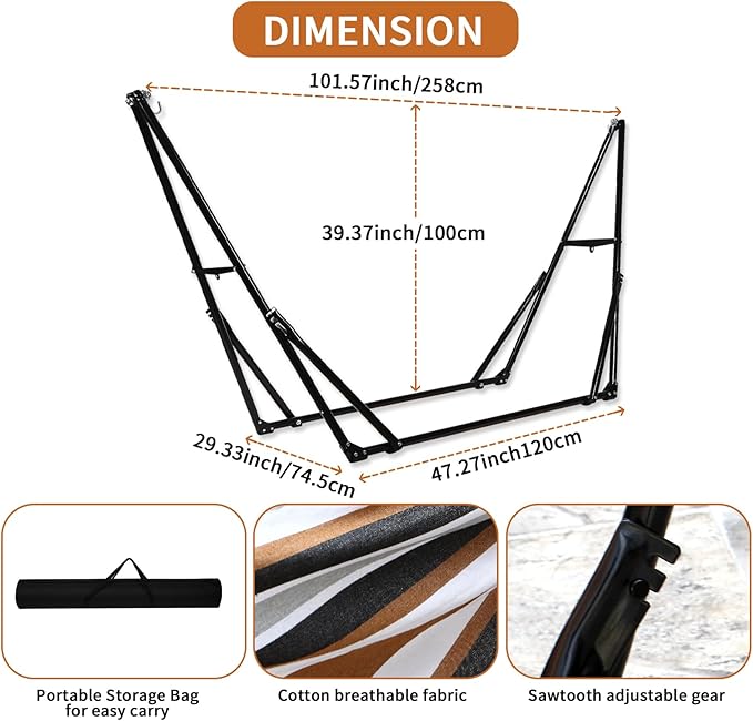 Hammock with Foldable Steel Stand,Frabic Tension Adjustable,Carrying Bag Included, 616 lbs Weight Capacity, Portable Suitable for Outside Garden Yard Outdoor Inhouse Yellow