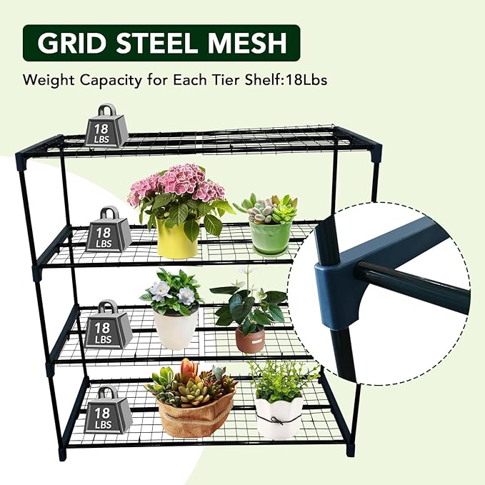 2 Pack Plant Stand, 4 Tier Greenhouse Shelves, Metal Shelf Plant Stand Rack, Waterproof Plant Shelf, Portable Rustproof, 72 LBS Capacity, 42 in x17 in x42 in