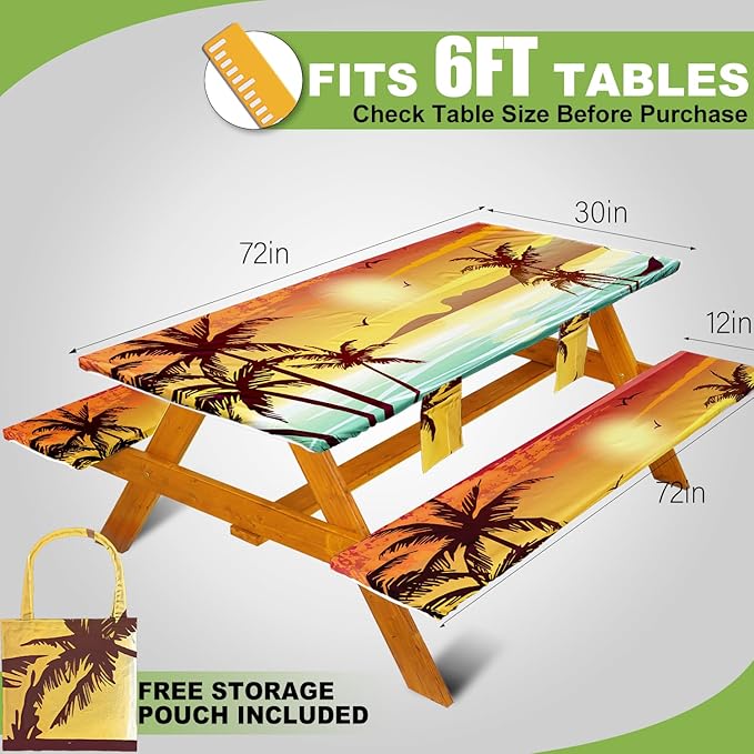 Picnic Table Cover with Bench Covers Table Cloth Tablecloth Summer Outdoor Rv Patio Tent Camping Glamping Campsite Camper Essentials Accessories Items Gear Gadgets Stuff Necessities Supplies Must Have