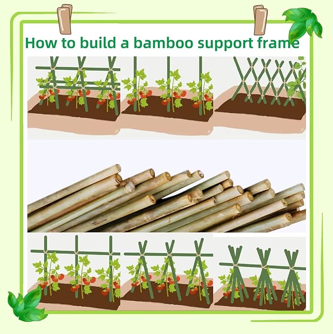 50PCS Bamboo Stakes Bamboo Poles Eco-Friendly Bamboo Support Plant Stakes for Tomato, Bean, Flowers,Trees Potted and Climbing Plant Natural Garden Stakes with 30 Pieces Green Twist Ties(3.0FT)