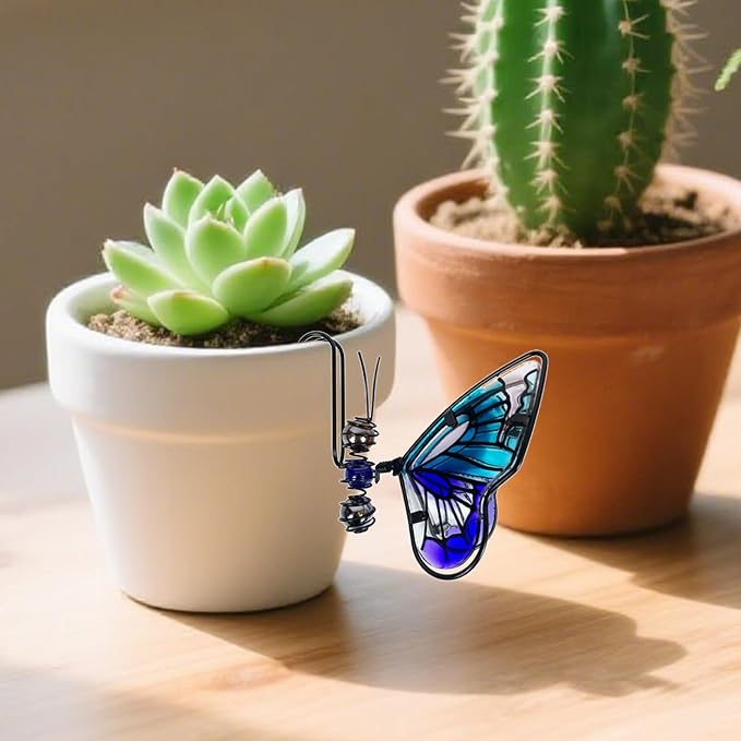 3Pcs Iron Glass Butterfly Garden Decor, Painted Hanging Butterfly Figurines Ornaments, Outdoor Flower Pot Plant Pot Hanger Pendant for Garden Yard Decoration