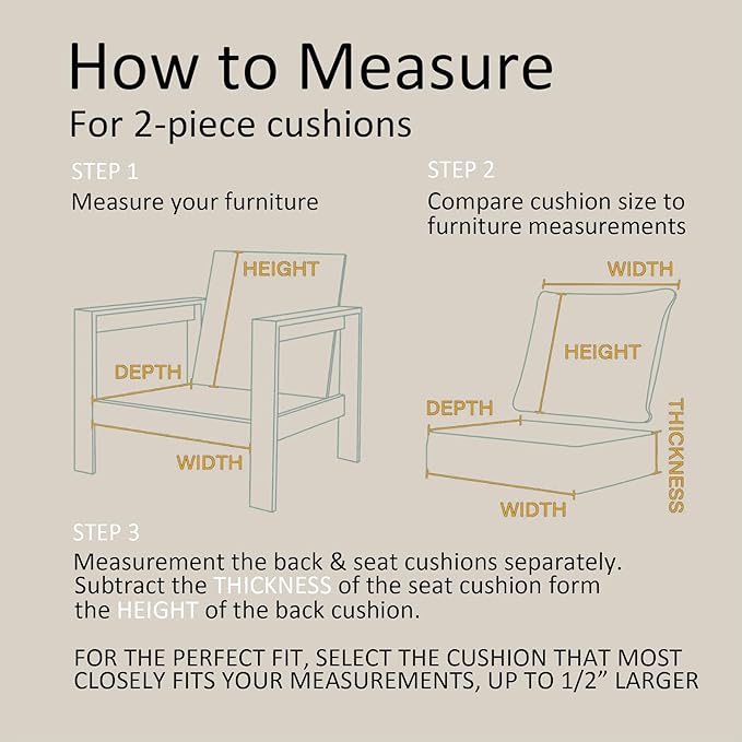 23.5"x27" Outdoor Deep Seat Patio Cushions Set of 2, Deep Seat Bottom Resilient Foam Filling Water-Resistant Stain-Resistant UV Resistant Weather Resistant with YKK Zippers, Putty
