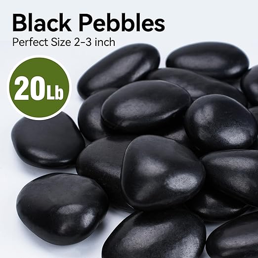 20 lbs Black Stones for Plants Indoor, 2-3 Inch Decorative River Rocks for Plants, Flower Pots, Vase, Polished Garden Stones for Outdoor Landscaping, Walkways, Yard