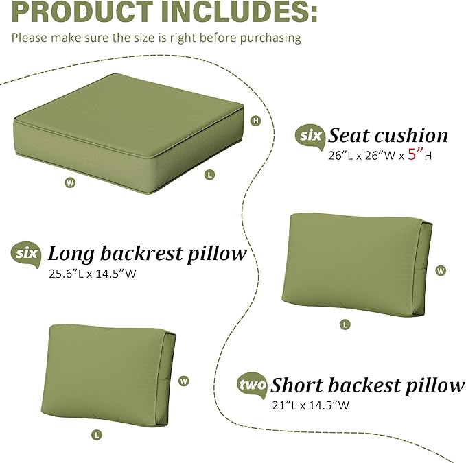 Outdoor Furniture Replacement Cushions, 5" Foam Foam High-Density, Fits 6-seat Sectional Rattan Conversation Set, 14 Piece Patio Water-Resistant Replacement Sofa Cushions, Liner&Cover