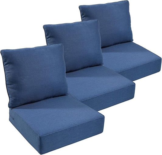 Outdoor Furniture Cushions, 6 inch Thick Seat Cushions for Outdoor Furniture, Waterproof 22x24 Patio Replacement Chairs/Couch Cushion, Include 3 Back & 3 Seat Cushion, Thick/Blue