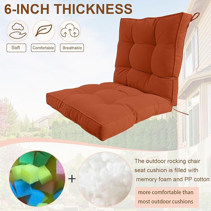 2 Piece Outdoor Patio Chair Cushions, Fade Resistant Outdoor Cushions for Patio Furniture, 6 inch Thickened Rocking Chair Cushions Set (Orange, 24x24x6 inch - 2 Pieces)
