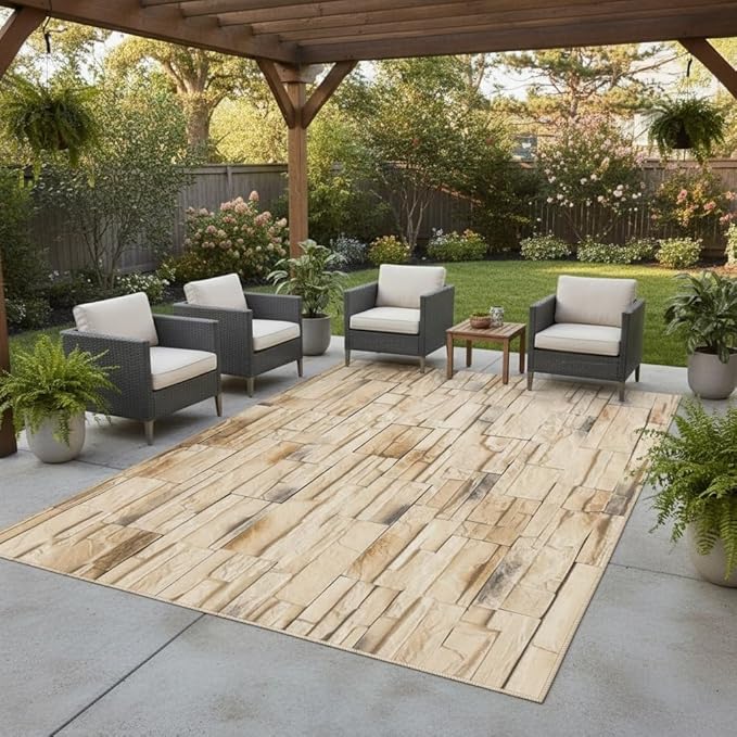 Retro Abstract Aged Brick Wall Texture Outdoor Rugs for Patios Porch Deck Pool Balcony Garden Waterproof Durable Large Carpets Washable Home Art Decor Backyard Courtyard Camping Outside Mats 10x16