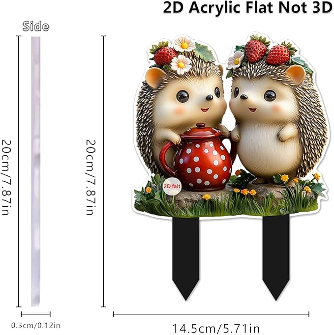 Cute Hedgehogs Garden Stake Decor, Stained Acrylic 2D Flat Animal Sign, Small Animal Ornament Indoor Outdoor Yard Lawn Pot Plant Decorative Accessories
