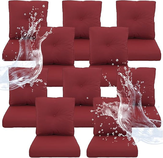 Outdoor Chair Cushions 10 Sets - 22 * 24" Patio Furniture Cushions with Removable Cover, 28D High Density Sponge Filling Outdoor Patio Cushions for Chairs, Rocker, Sofa and Loveseat - Red