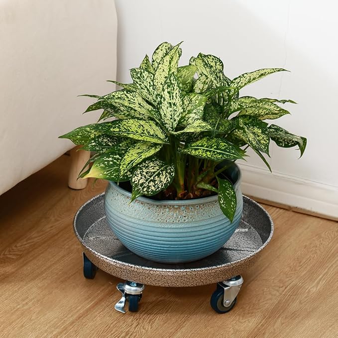 3 Packs 13 inches Metal Plant Caddy with Wheels Large Rolling Plant Stand Heavy-duty Iron Plant Dolly Casters for Indoor Outdoor Flower Pot Mover Roller Coasters, Silver-black