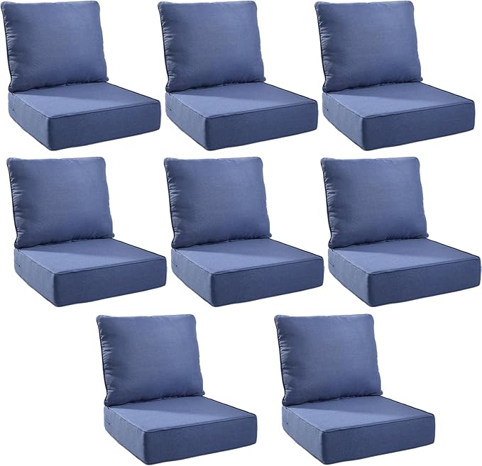 Outdoor Cushion Set for Furniture Patio Furniture, UV Resistant, Water Resistant - 6 Inch Thick Foam Garden Cushions – 22x24 Inch Patio Seat Covers for Chair/Sofa/Couch | Blue | 8-Pack |