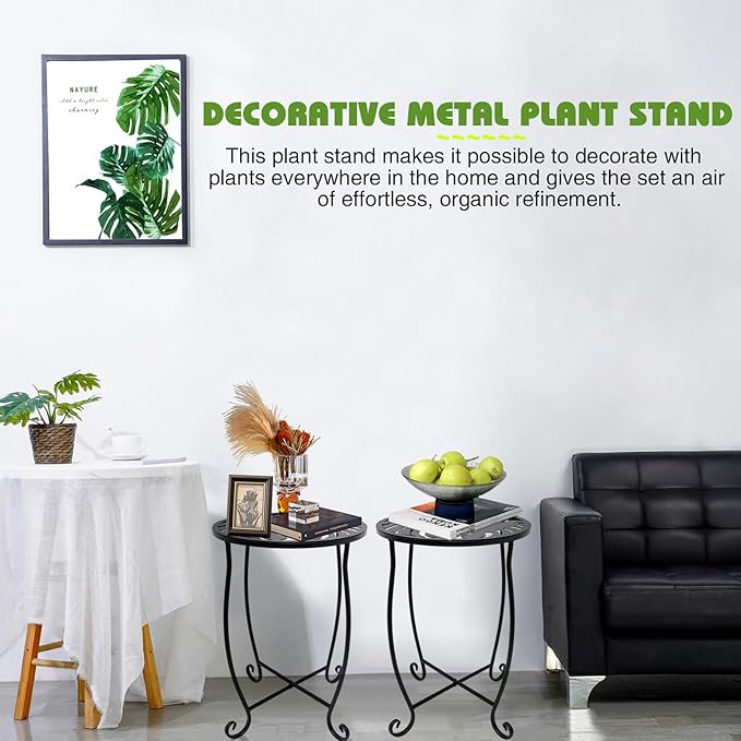 Fashion&cool 2 Pack Indoor Outdoor Side Tables, Weather Resistant Metal Patio Side Table, Small Round End Table Side Table for Patio Yard Porch Balcony Garden Bedside, Plant Stand for Indoor