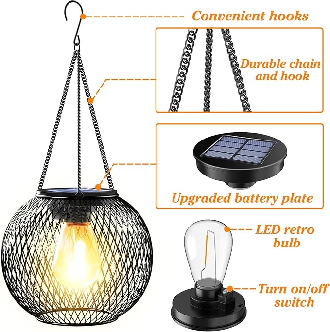 Solar Lantern Outdoor Waterproof, KagoLing Upgraded Hanging Solar Lights Outdoor Garden Decorations Decorative Lighting Solar Powered Waterproof Tree Lantern for Garden Yard Patio Pathway, 2 Pack