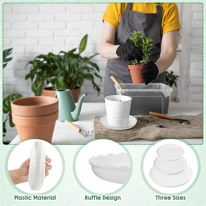 30 Pcs Wave Plant Saucer 6 8 10 Inch Round White Flower Pot Saucers Durable Plastic Plant Trays for Pots Plant Drainage Tray Flower Pot Drip Trays for Indoor and Outdoor Garden Home Plant