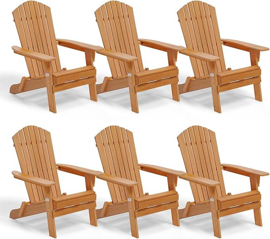 VINGLI Folding Adirondack Chairs Set of 6, Wood Adirondack Chair for Outdoor, Foldable Fire Pit Chairs for Patio, BBQ, Porch, Yard, Pool