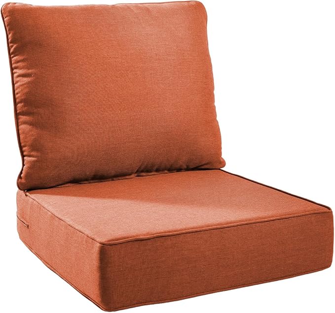 6" Thick Outdoor Chair Cushions - 24"* 24" Patio Furniture Cushions with Water Resistant & Removable Cover, 28D High Density Sponge Patio Cushion for Outdoor Furniture Couch Chair Orange