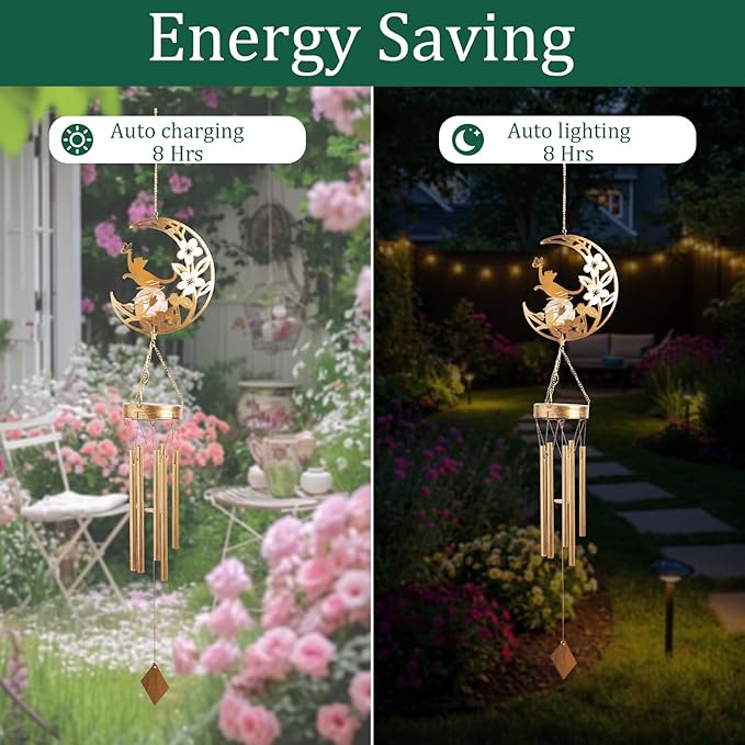 Cat Memories Wind Chime for Outdoor - Moon Design, Handcrafted Aluminum Wind Chimes for Garden Decor, Soothing Wind Bells for Porch/Patio, Perfect Housewarming/Birthday Gift for Women & Cat Owners
