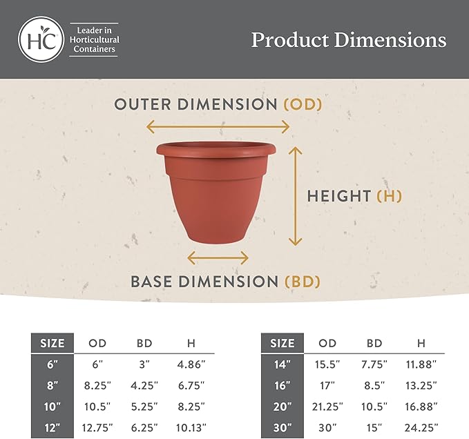 The HC Companies Caribbean Planter Pot - Outdoor & Indoor Plant Pot with Drainage Hole & Plug - Rolled Rim Plastic Pots for Plants & Flowers - Decorative Plant Pot (12" White, Pack of 1)