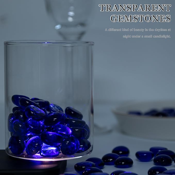 50PCS Mini Glass Gems,Blue Mancala Stones Flat Bottom Marble Beads for Home Decorative Art Craft Vase Filler(0.5"~0.7")