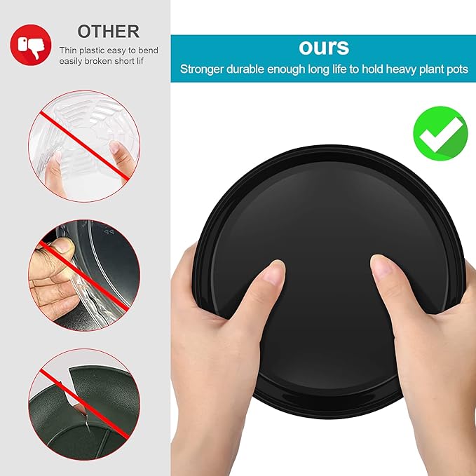 2 Pack of 12 inch Plant Saucer, Plastic Plant Saucer 12" Round, Plant Saucers for Indoors, Plant Water Tray, Plant Trays for Pots, Planter Tray, Plant Saucers for Planter 11-13" (12", Black)