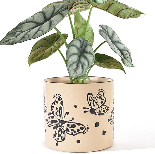 5 Inch Ceramic Plant Pots with Drainage Holes, Small Round Flower Pots for Indoor Plant, Unique Animal Flower Planters (Butterfly)