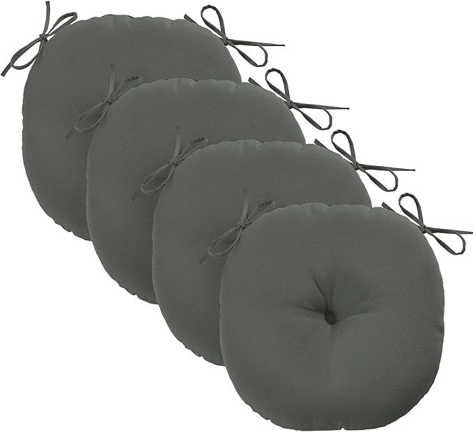 downluxe Bistro Chair Cushions for Patio Furniture, Water-Resistant Round Outdoor Chair Cushions Set of 4 with Non-Slip Ties, 15" x 15", Dark Grey