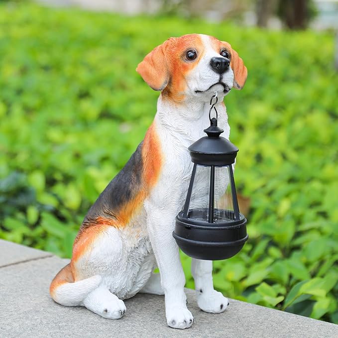 Garden Dog Statues Outdoor Decor, Solar Lights Outdoor Beagle Dog Statue Garden Decorations Solar Dog Ornaments for Patio, Lawn, Yard Art Decoration,Valentines Day Gifts, Housewarming Garden Gift
