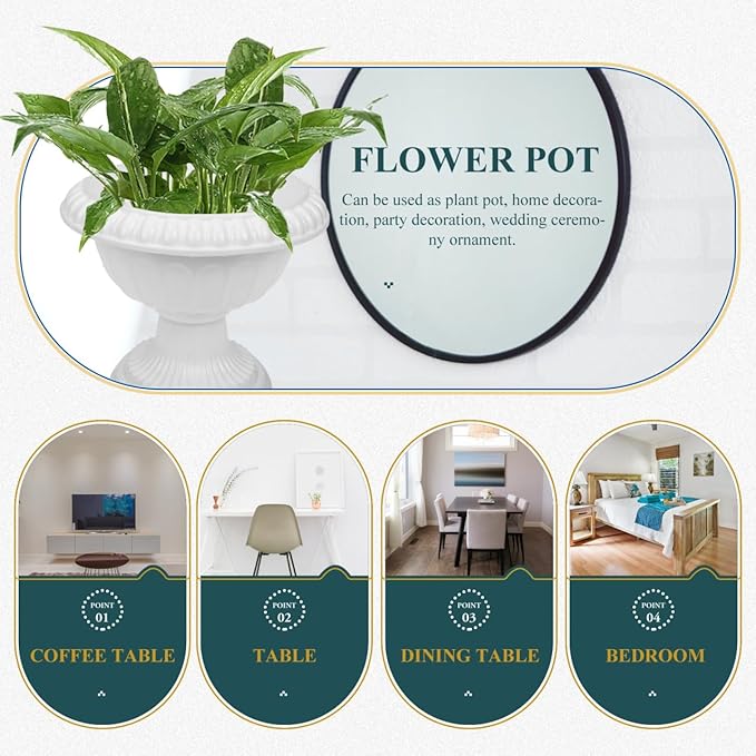 PRETYZOOM Mini Roman Flower Pots 4 Pack White Decorative Pedestal Planters for Wedding Centerpieces Party and Home Garden Decor 6.29X5.51 Inches