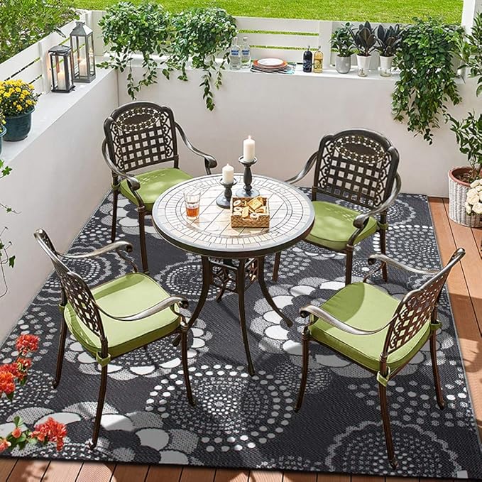 Reversible Outdoor/Indoor Plastic Rug,Easy to Clean and Fold,Perfect for Garden, Patio, Picnic, Decking-（Grey，8x10Ft）