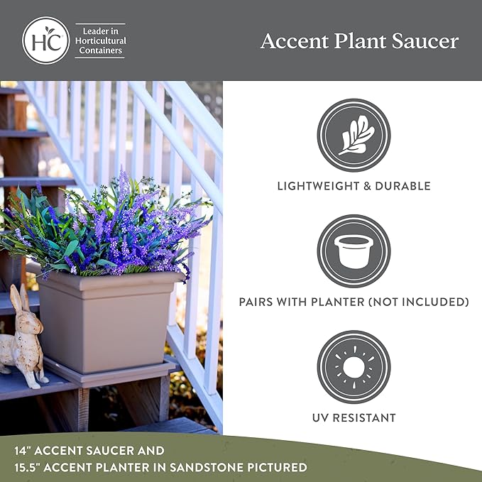 The HC Companies 14 Inch Accent Square Plant Saucer, Lightweight UV-Resistant Plastic Outdoor & Indoor Flower Pot Tray, 2-Pack Plant Pot Trays for Garden & Home Decor, Cappuccino