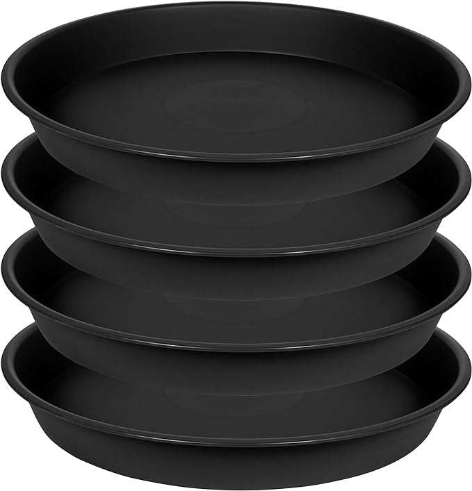 4 Pack of 14 inch Plant Saucer, Plant Saucer 14 Inch Round, Plant Trays for Pots, Plant Drip Tray, Plant Pot Saucers, Flower Pot Saucer, Plant Saucers for Indoors (14", Black)