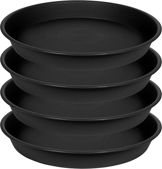4 Pack of Plant Saucer 16 17 inch, Plastic Plant Saucers 17" Round, Flower Trays for Indoors Outdoor, Plant Drip Trays for Pots, Plant Water Tray for Planter 14-18" (17", Black)