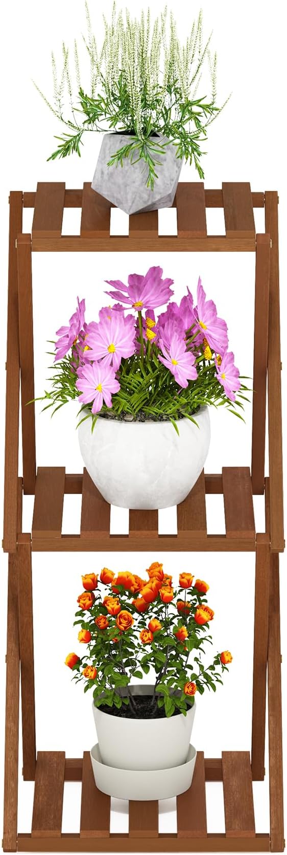 Furinno TIOMAN Patio Table, 3-Tier Outdoor Side Table, Toolless Multipurpose Folding Display Shelf, Plant Stand, for Patio, Garden, Porch, Natural