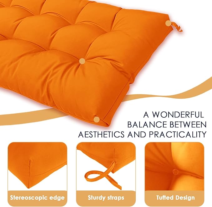 MTMR Outdoor Bench Cushion, Waterproof Wicker Chair Cushion, Thick Patio Replacement Seat Pad for Porch Lawn Indoor Swing Couch Sofa Loveseat, Patio Furniture Cushions, 44x19 Inch, Orange