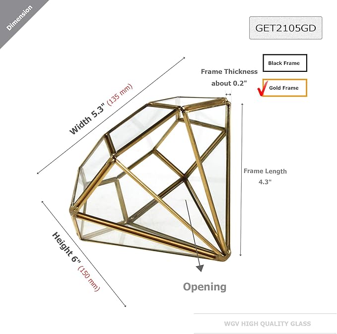 WGV Geometric Planter Terrarium, Width 5.3" Height 6" Clear Glass Gold Frame DIY Succulent air Plant Miniature Fairy Garden Windowsill Tabletop Decor, Diamond 1 Piece