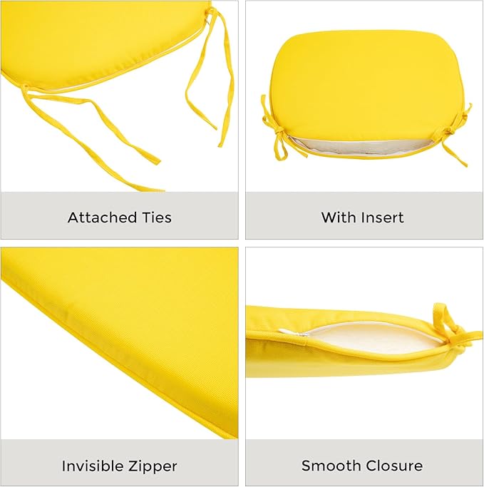 Outdoor Chair Cushions Set of 2,Patio Seat Cushion 17"x16"x2",U-Shaped Dining Chair Cushion 17 by 16 Inch,Water Resistant,Fade-Resistant Chair Pads for Kitchen Garden Furniture(Yellow)